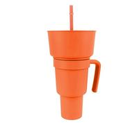 Qcwwy 2 in 1 Snack Drink Cup,Large Opening Plastic Beverage Top Snack Bowl Stadium Tumbler Cups Popcorn Drink Cup with Bowl (Orange)