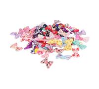Qcwwy 50pcs Dog Hair Bows, Premium Polyester Fabric Pet Grooming Bowknots with Rubber Bands, for Wedding Birthday Christmas Halloween Cats Dogs
