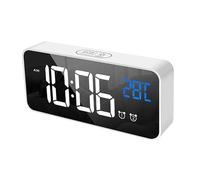 Qcwwy Alarm Clocks Clocks Wall Radios Clock Modern LED Mirror Display Clock with Silent Movement Temperature Suitable for Home Bedroom Office Schools Hotels Decorations Digital (White)