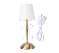 Qcwwy Bow Table Lamp, Fabric Shade Cute Decorative Metal Rechargeable Cordless Bedside Lamp with Touch Control for Bedroom Living Room Dining Area