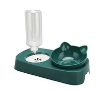 Qcwwy Cat Daily Goods for Cats Tilted Raised Bowl Detachable Cat Dish Double Dog Bowl with Automatic Gravity Water Dispenser Pet Feeder for Small or Medium Dogs Cats Puppy Kitten Food (Green)