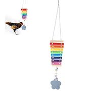 Qcwwy Chicken Xylophone Toy, Colorful Bird Shredding Foraging Toy with Mirror Bell Chewable Hanging Chicken Swing Bell Specially Sound Bird Cage Accessories for Pet 9.3x4.9in