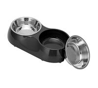 Qcwwy Double Stainless Steel Pet Bowls Basic Bowls for Small Medium Cats Dogs Dog Daily Supplies (Black)