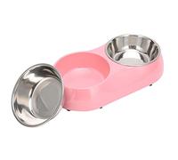 Qcwwy Double Stainless Steel Pet Bowls Basic Bowls for Small Medium Cats Dogs Dog Daily Supplies (Pink)