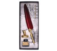Qcwwy Ensemble de Stylos à Plume de Style Vintage élégant pour la Calligraphie, Ensemble de Stylos à Plume Exquis Fait à la Main avec 5 Plumes et Porte-stylo pour Cadeaux (Dark Red)