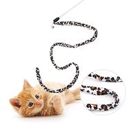 Qcwwy Feather Toys Cat Toys Teaser Stick with Leopard Print Tail Bell for Cats Play Exercise Cat Teaser Wand Toy Interactive Toy
