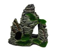 Qcwwy Fish Tank Caves and Hiding Spots, Resin Aquarium Mountain Decor with Moss Rock Cave Aquarium Decor Mountain View Stone Ornament Ideal for Betta, Snails, Hiding, Pla (F416C)