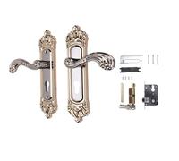 Qcwwy Front Door Lock Set, Metal Door Handle with Reinforced Plate Large Buttons Ergonomic Lever Handle Deadbolt Set Modern Lock Hardware for Home Entryway Bathroom