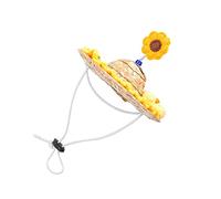 Qcwwy Handcrafted Pet Woven Straw Hat Adjustable Summer Sun Shading Cap Breathable Natural Straw with Flower Design for Dogs Cats (S)