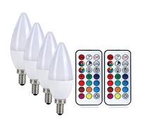 Qcwwy High Efficiency Color Changing Candle Light Bulb for Home Decoration with Remote Control, Pack of 4, Suitable for Bedrooms and Hotels, 3W RGB Light Bulb for Toilets and Bars (E12