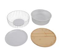 Qcwwy Iron Fruit Basket Wooden Base Large Capacity Kitchen Countertop Decor with Sturdy Metal Wire Mesh for Living Room Dining Table