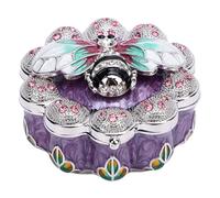 Qcwwy Jewelry Storage Box,Bee Rhinestone Decor Vintage Metal Enamel Jewelry Container Dressing Table Trinket Organizer Case Jewelrys Decorative Box for Earrings Rings Necklaces (Purple)