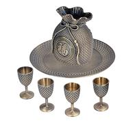 Qcwwy Metal Wine Chalice Turkish Wine Goblet Set Vintage Style Zinc Alloy Embossment Exquisite Glass Set Chalice Tea Cup Coffee Cup Retro Jug for Wedding Ornaments Tea