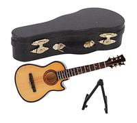 Qcwwy Mini Musical Instrument Wooden Miniature Guitar with Stand and Case Musical Instrument Model Guitar Figurine Mini Toy Dollhouse Decoration Small Replica Collectible (16cm cutaway guitar)
