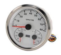Qcwwy Multi-functional 110mm Tachometer Oil Pressure Water Temperature Gauge 8000rpm for Truck Tractor Car Boat Modern Style (White Dial Silver Bezel CXA088)