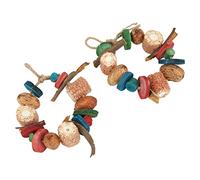 Qcwwy Natural Bird Chewing Toy with Corn Cob Loofah Logs and Nuts for Small to Medium Sized Parrots Conure Cage Bite Toy (Style C)