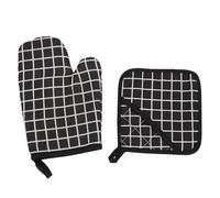 Qcwwy Oven Mitt, Kitchen Glove with Hanging Hole Soft Cotton Baking Mitten Pot Holder Set Non Slip Anti Scalding Machine Washable Hand Gloves Hot Pan Pad for Coooking (2 Piece Set)