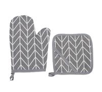 Qcwwy Oven Mitt, Kitchen Glove with Hanging Hole Soft Cotton Baking Mitten Pot Holder Set Non Slip Anti Scalding Machine Washable Hand Gloves Hot Pan Pad for Coooking (2 Piece Set)