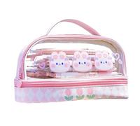 Qcwwy Pen Pencil Marker Cases School Supplies See Through Pouch Double Layer Large Capacity Lightweight with Handle for School Students Makeup Travel Stationery Storage Transparent (Pink Bunny Rabbit)