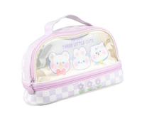 Qcwwy Pen Pencil Marker Cases School Supplies See Through Pouch Double Layer Large Capacity Lightweight with Handle for School Students Makeup Travel Stationery Storage Transparent (Purple Hello