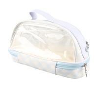 Qcwwy Pen Pencil Marker Cases School Supplies See Through Pouch Double Layer Large Capacity Lightweight with Handle for School Students Makeup Travel Stationery Storage Transparent (Blue Kitten)