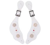 Qcwwy PU Leather Spur Straps, Adjustable Length, Metal Buckle for Women Horse Riding Boots, Vintage Rhinestones, Versatile Use, Robust Support (White)