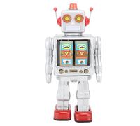 Qcwwy Retro Metal Robot Toy, Electric Rotating, Tinplate, Kids Gift | Walks on Two D Batteries, 360 Degree Upper Body , Chest Gun Sound, Handmade Nostalgic Look, Resistant