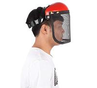 Qcwwy Safety Mesh Helmet with Adjustable Earmuffs and Visor, Impact Resistant, for Tree Logging, Gardening, Construction Work (Red)