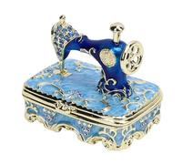 Qcwwy Sewing Machine Tabletop Ornament, Mini Enamel Trinket Box Vintage Style Decorative Sewing Machine Figurine Jewelry Box Crystal Studded Sewing Machine Ornament for Home Décor (Blue)