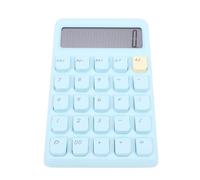 Qcwwy Solar Powered Mini Calculator,12 Digit Display Compact Big Mechanical Buttons Battery Operated Desktop Calculator for School Office and On the Go Calculations (Blue)