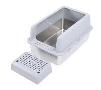 Qcwwy Stainless Steel Cat Litter Box XL Extra Large Enclosed Litter Box with High Sides Anti Splashing Design Pedal Entry for Large Cats Multiple Cats