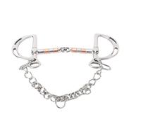 Qcwwy Stainless Steel Mouth Slotted Bit, Horse Snaffle with Copper Connection Rings Dual Sided Chain Attachment Rings for Precise Steering Slowing Commands