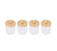 Qcwwy Storage Boxes Clear Canister Apothecary Jar Set Transparent Qtip Dispenser Container Bathroom Essentials Accessories Decor with Lid for Vanity Makeup Countertop Organization 4PCS (Round)