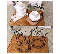 Qcwwy Tea Cups Display Stand Stainless Steel Wire Rack for 6 Teacups and Saucers Suitable for Home Storage and Kitchen Organizer Kitchen Tools (Black)