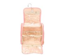 Qcwwy Travel Toiletry Bag, Hanging Pink | 360° Rotating Hook, Clear PVC Pockets, Foldable Carry-On Design, Multi-Section Organizer, Gym Cruise Use