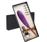 Qcwwy Vintage Feather Pen Set Calligraphy Set with Flat Nib 1-5mm for Gothic Italian Calligraphy Practice Gift (Dark Purple)