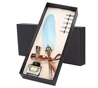 Qcwwy Vintage Feather Pen Set Calligraphy Set with Flat Nib 1-5mm for Gothic Italian Calligraphy Practice Gift (Sky Blue)