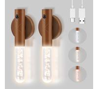 QCXWCJWD 2Pcs Removable Magnetic Wall Light, Motion Sensor Light, Stick-on Magnetic Wall Decor, USB Rechargeable Wall Lights Body Sensor Nightlight Auto on/Off(Dark Brown-B)