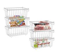 QCXWCJWD 6pcs Chest Freezer Baskets, Stackable Freezer Organizer Bin, Refrigerator Organiser with Double Foldable Handles, Sort Frozen Food, Metal Wire Storage Basket for 198L Chest Freezer