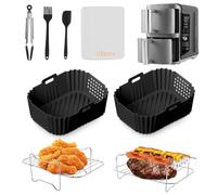 QCXWCJWD Air Fryer Liner Silicone for Ninja Double Stack XL 9.5L, Reusable Air Fryer Accessories Set Compatible with Ninja Foodi Max SL400UK SL401UK AF400 AF500, 8pcs with Air Fryer Racks Food Clip