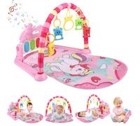 QCXWCJWD Baby Play Mat, Baby Gym Play Mats with Piano Keys,Music and 5 Infant Sensory Baby Toys, Infant Play Mat for Sensory Exploration and Motor Skill Development (Pink)