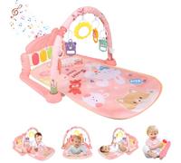 QCXWCJWD Baby Play Mat Gym, 5-in-1 Musical Activity Center with Piano, Lights & Detachable Toys | Tummy Time Mat for Newborns & Infants 0-12 Months | Machine Washable Gift for Boys & Girls (Pink)