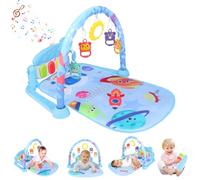 QCXWCJWD Baby Play Mat Gym, 5-in-1 Musical Activity Center with Piano, Lights & Detachable Toys | Tummy Time Mat for Newborns & Infants 0-12 Months | Machine Washable Gift for Boys & Girls (Blue)
