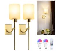 QCXWCJWD Battery Operated Wall Sconce Set of 2, Wireless Wall Lights with Beige Fabric Shade, Rechargeable LED Wall Lamp, Vintage Indoor Dimmable Wall Light, Not Hardwired Fixture(02)