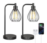 QCXWCJWD Bedside Lamps Set of 2, Industrial Touch Control Lamps with USB-C + A Charging Ports, 3 Brightness Level Dimmable Table Lamp for Bedroom Living Room, E27 Socket(Bulbs Included)