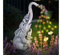QCXWCJWD Garden Ornaments Outdoor Elephant Statue, 30cm Elephant Statue with Solar Watering Lights, Resin Elephant Ornaments with Solar Lights for Patio Yard, Waterproof Garden Elephant Gifts for Mum