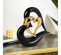QCXWCJWD Heart Ceramic Statue, Double Heart Ornament, Modern Heart Ornament Gesture Figurine, Romantic Love Sculpture, Gold Heart Ceramic Home Decor for Wedding Home Desktop Room Home Decor (BLACK)