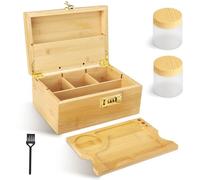 QCXWCJWD Large Bamboo Box with Combination Lock, 2 Jar & Brush Set Storage Box, Wooden Storage Set with Lock for Storage Items Decorative box for Home Great Gifts (YELLOW)