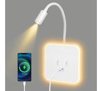 QCXWCJWD LED Wall Light Indoor with USB Charging Port, Bedside Wall Lights, Dimmable Wall Mounted Light for Bedroom, 360° Rotation Wall Reading Lights (White)