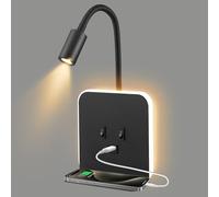 QCXWCJWD LED Wall Lights with USB Charging Port, Bedside Reading Light with Switch, 12W Indoor Black Wall Lamp with Phone Tray, Adjustable Gooseneck Lamp Spot Light for Living Room Hotel Room